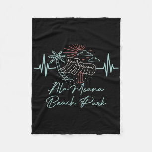 Ala Moana Beach Park Hawaii Heartbeat Surfboarder  Fleece Blanket