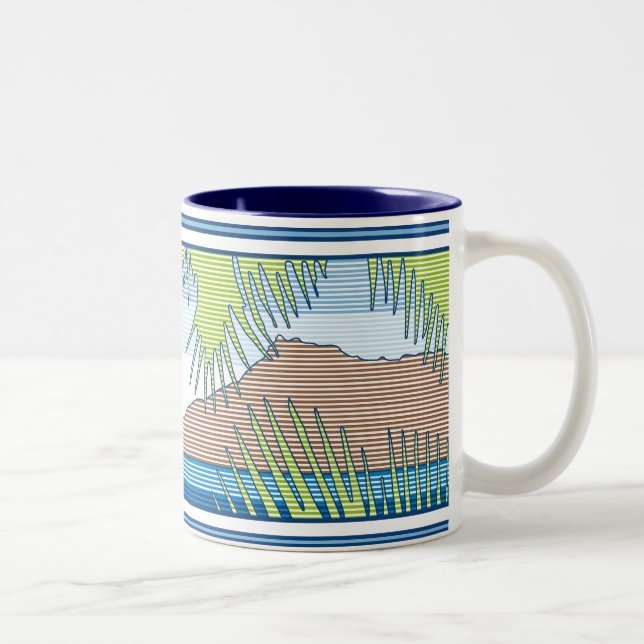 Ala Moana Diamond Head Hawaiian Surf Sign Two-Tone Coffee Mug (Right)