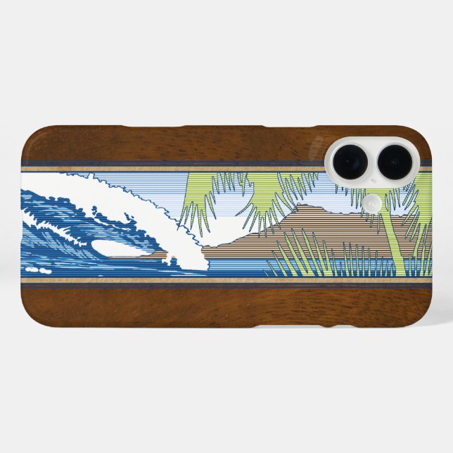 Ala Moana Hawaiian Faux Koa Wood Surf Sign Case-Ma Case-Mate iPhone Case (Back (Horizontal))