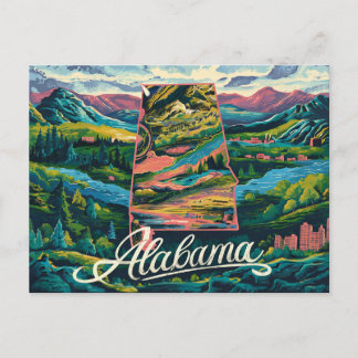 Alabama:  A Vibrant Celebration in Illustration Postcard