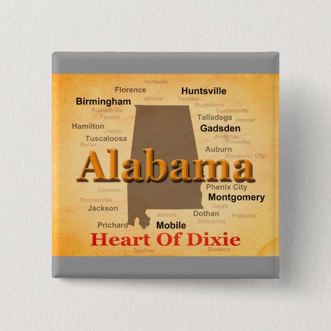Alabama Aged Map Silhouette 15 Cm Square Badge (Front)
