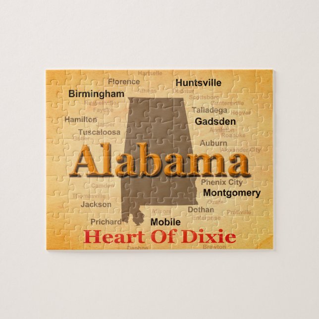 Alabama Aged Map Silhouette Jigsaw Puzzle (Horizontal)