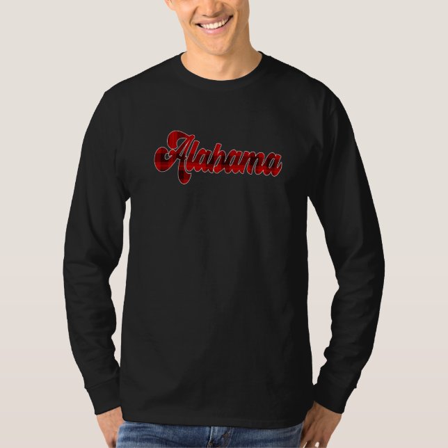 Alabama AL Pride Plaid Script Text For Men Women T-Shirt (Front)