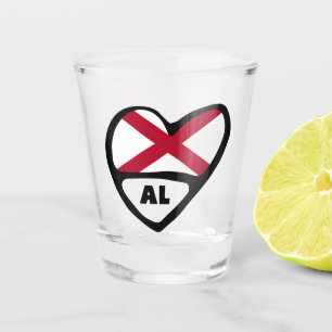 Alabama, AL State Flag In Heart Shot Glass
