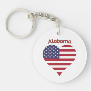 Alabama American Flag Heart Key Ring