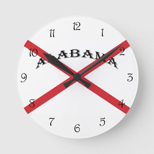 Alabama and Flag Black Script Numbers wccnt Round Clock (Front)