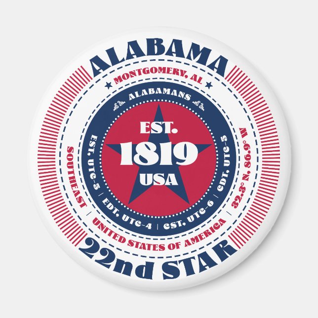 Alabama Circle Typography Souvenir Magnet (Front)