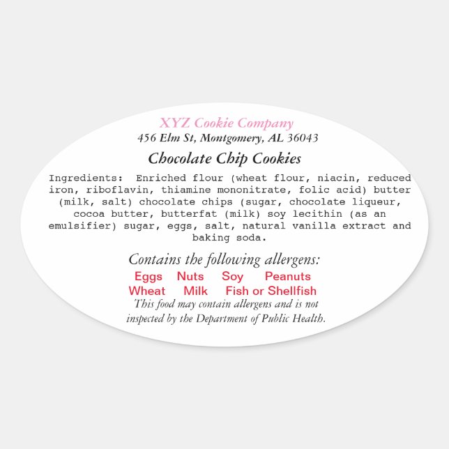 ALABAMA Cottage Law Label home bakery label  (Front)