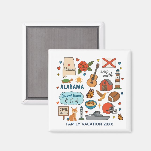 Alabama Family Trip Keepsake Personalized Magnet (Front/Back)