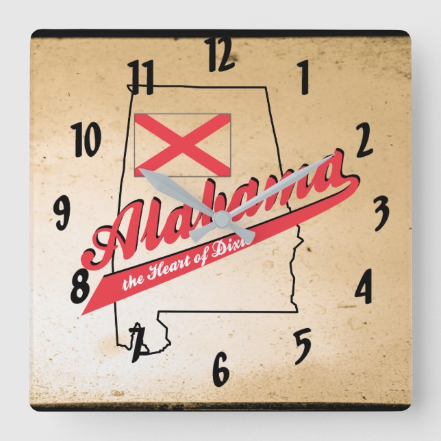 Alabama Heart of Dixie Square Wall Clock (Front)