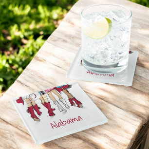 Alabama Ladies Fashion Cowboy Boots Crimson Red Glass Coaster