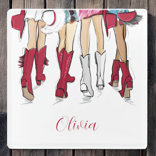 Alabama Ladies Fashion Cowboy Boots Hats Crimson Glass Coaster