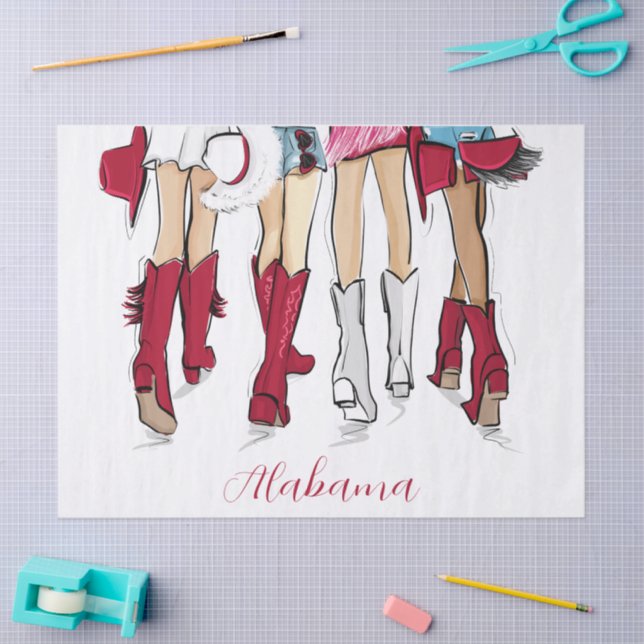 Alabama Ladies Fashion Crimson Cowboy Boots Hats Tissue Paper (Craft)