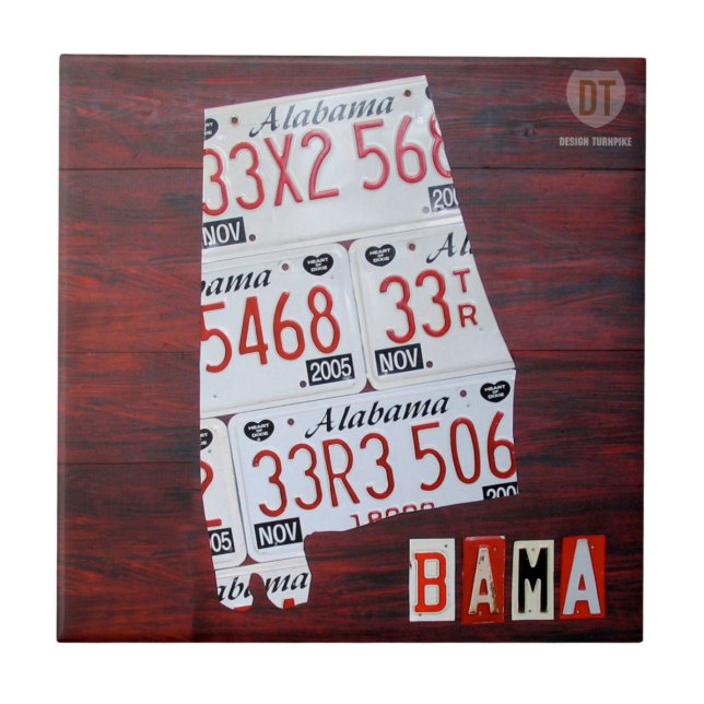 Alabama License Plate Map Ceramic Tile (Front)