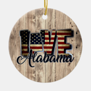 Alabama Love American Flag Star And Stripes Ceramic Tree Decoration