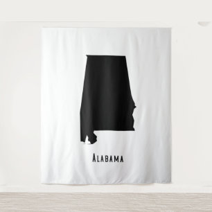 Alabama Map - Black and White Modern Alabama Map Tapestry