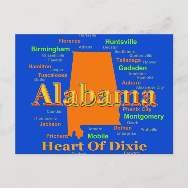 Alabama Map Silhouette Pop Art Postcard (Front)