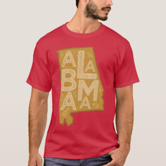 Alabama Map Typography Brown T-Shirt
