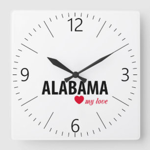 Alabama my love square wall clock