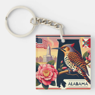 Alabama Northern Flicker Bird & Camellia Flower Key Ring