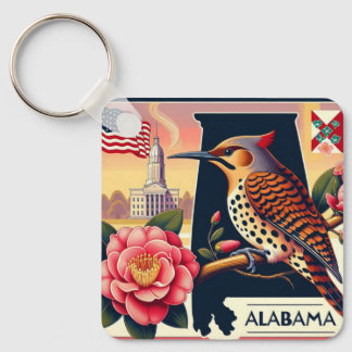 Alabama Northern Flicker Bird & Camellia Flower Key Ring