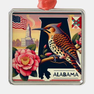 Alabama Northern Flicker Bird & Camellia Flower Metal Tree Decoration