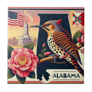 Alabama Northern Flicker Bird & Camellia Flower Tile