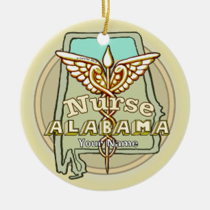 Alabama Nurse Caduceus Ceramic Tree Decoration