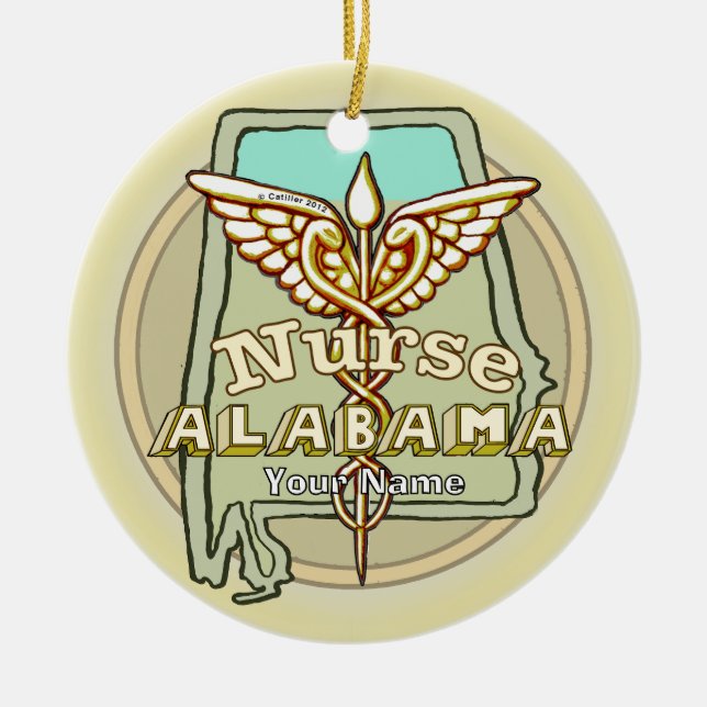 Alabama Nurse Caduceus Ceramic Tree Decoration (Front)