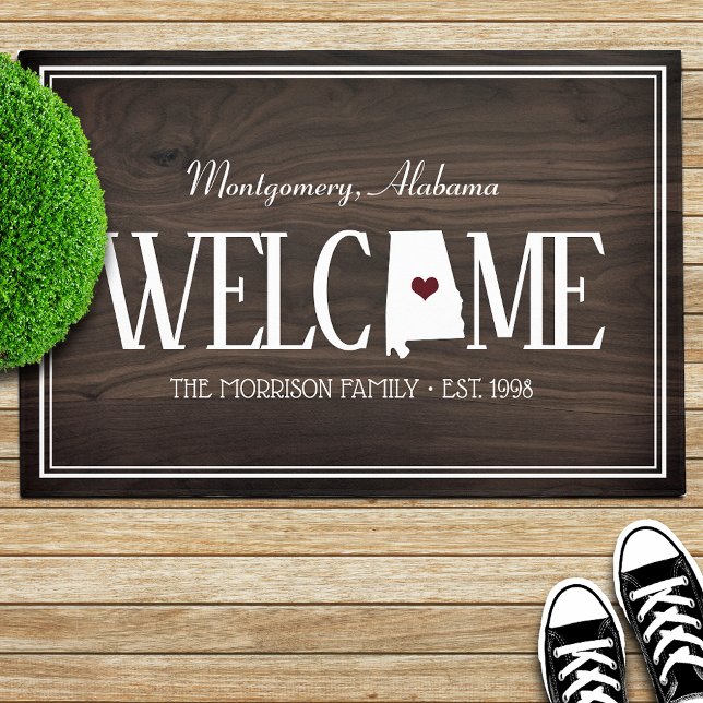 Alabama Personalised Woodgrain Welcome Doormat (Creator Uploaded)
