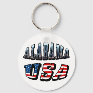 Alabama Picture and USA Flag Font Key Ring