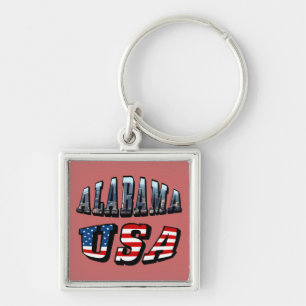 Alabama Picture and USA Flag Font Key Ring