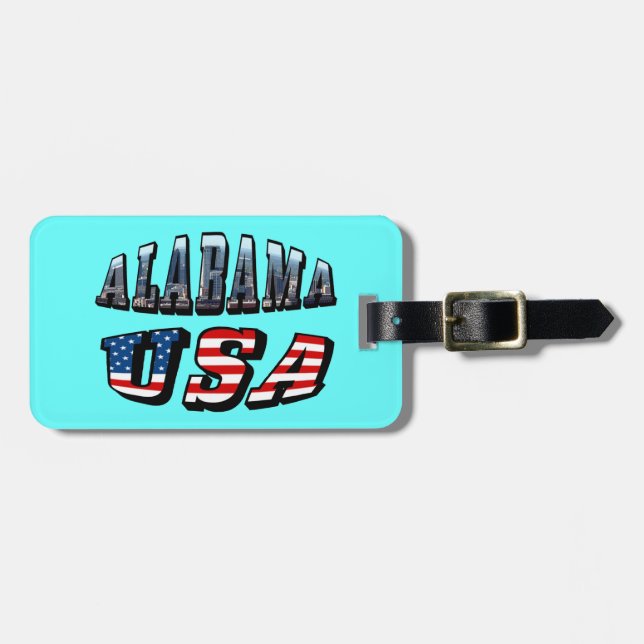 Alabama Picture and USA Flag Font Luggage Tag (Front Horizontal)