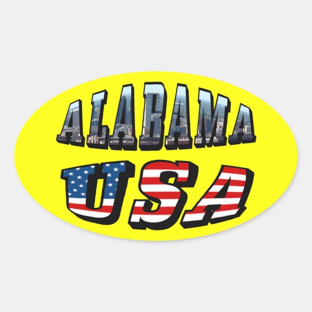 Alabama Picture and USA Flag Font Oval Sticker (Front)