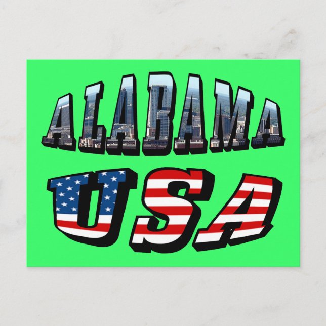 Alabama Picture and USA Flag Font Postcard (Front)
