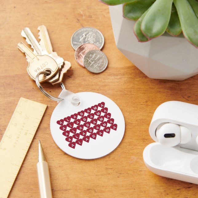 Alabama Red Heart Row Pattern Key Ring (Desk)