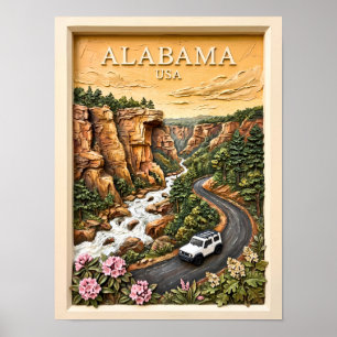 Alabama Road Trip River Canyon Vintage Landscape Poster