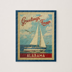 Alabama Sailboat Vintage Travel Jigsaw Puzzle