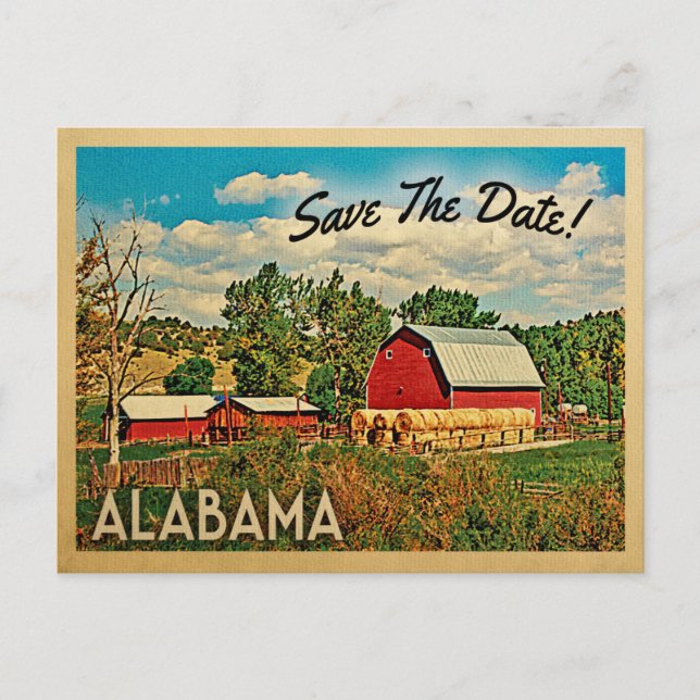 Alabama Save The Date Farm Barn Rustic Announcement Postcard (Front)