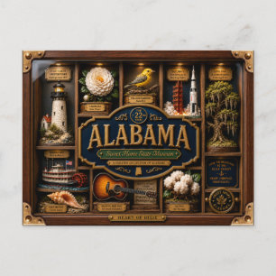 Alabama Shadow Box 3D Figurine State Postcard