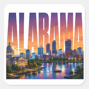 Alabama Skyline Sunset Southern Travel Landmark Square Sticker