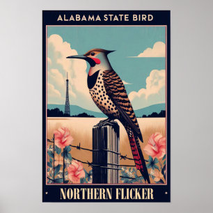 Alabama State Bird - Northern Flicker Vintage Poster