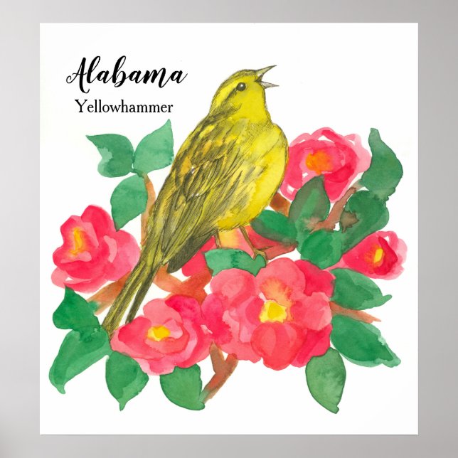 Alabama State Bird Yellowhammer Camellia Poster (Front)