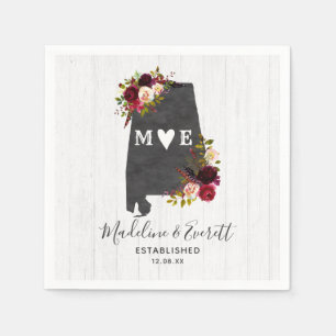 Alabama State Destination Rustic Wedding Monogram Napkin