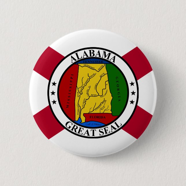 Alabama State Flag/ State seal superimposed 6 Cm Round Badge (Front)