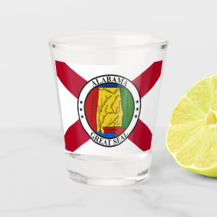 Alabama State Flag/ State seal superimposed Shot Glass