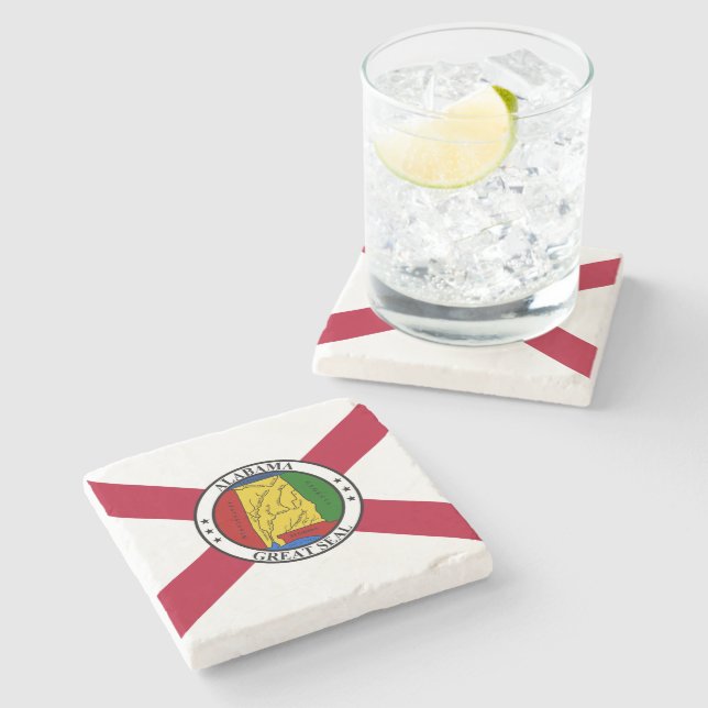 Alabama State Flag/ State seal superimposed Stone Coaster (Side)