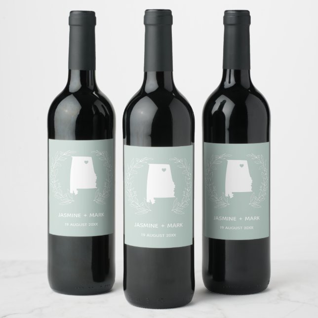 Alabama state map wedding   wine label (Bottles)