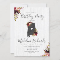 Alabama State Rustic Birthday Party Invitation