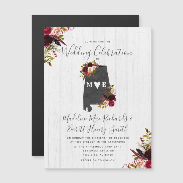 Alabama State Rustic Magnetic Wedding Invitation (Front/Back)